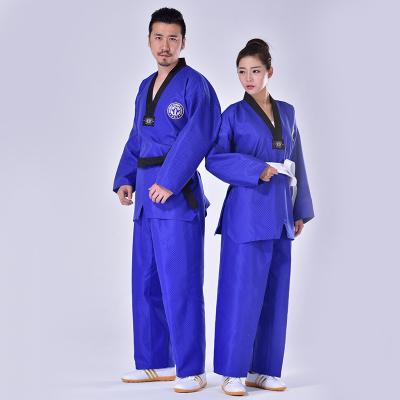 China Custom Poly Cotton Embroidery Ribbed High Quality Taekwondo Uniforms for sale