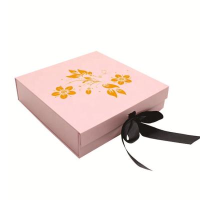 China Handmade Folding Apparel Packaging Boxes Fashion Pink Gift Corrugated Box With Ribbon for sale