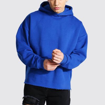 China Custom Mens Stringless Pocket String Anti-Wrinkle Cotton Fleece Cotton Oversized No Logo Edge Raw Hoodie for sale