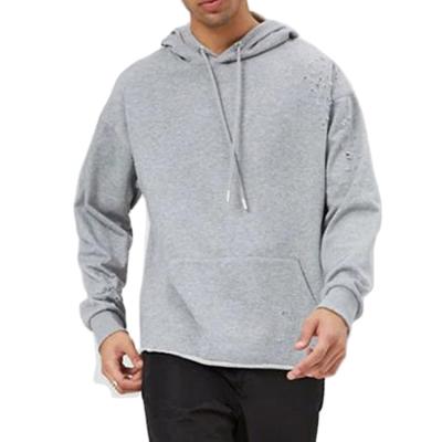 China Custom Made Lightweight French Simple Empty Hole Men's Raw Edge Terry Cut Hem Pullover Cropped Hoodies for sale