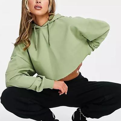 China Anti-Wrinkle Factory Custom 100% French Terry Cotton Cropped Pullover Simple Plain Women Crop Top Hoodie For Ladies for sale