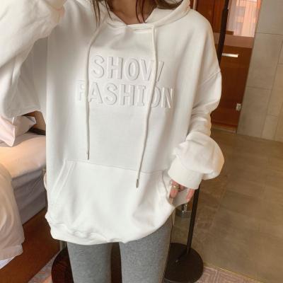 China Anti-wrinkle factory price hot sale custom logo embossed hooded sweatshirt with drawstring women hoodies for sale