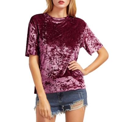 China High Quality Velvet T-shirt Summer Anti-Wrinkle Short Sleeve Velvet Women's T-shirt for sale