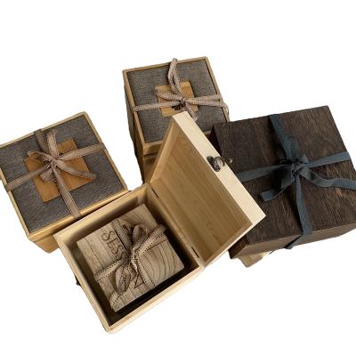 China Beautiful, elegant and simple handmade canvas liner wooden box packing wooden gift box for sale