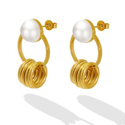 China 2022 Luxury Baroque Stainless Steel Circle Pearl Drop Earrings High Quality Statement Earrings for sale