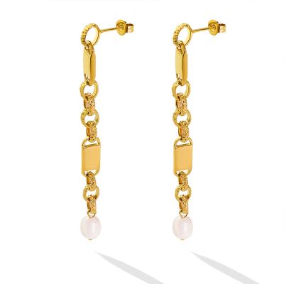 China High Quality Elegant Gold Plated Pearl Drop Earring Long Stainless Steel Jewelry For Women for sale