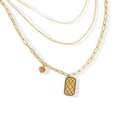 China Tender And Fashion High Quality Stainless Steel 18k Gold Plated 3 Layers Pendant Necklace For Women for sale