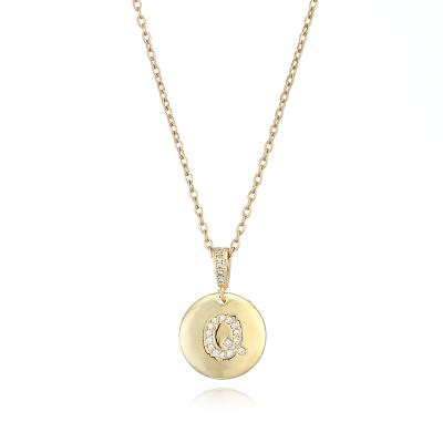 China Environmental Friendly Mini Initial Gold-Plated Disc CZ A-Z Initial Letter Simple Pendant Necklace for sale