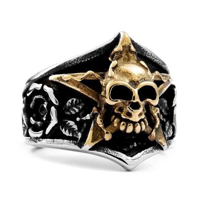 China Environmental Friendly Fashion Punk Jewelry Cool Biker Jewelry Mens Rock Skull With Gold Star Rings for sale