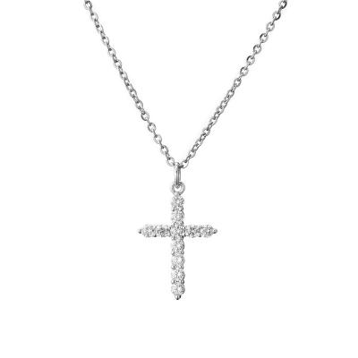 China Environmental Friendly Simple Classic Silver Gold Plated Zircon Cross Pendant Necklace For Women Men for sale