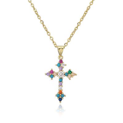 China 2022 New Design Environmentally Friendly Colorful Zircon Cross Necklace Christmas Jewelry Gift for sale