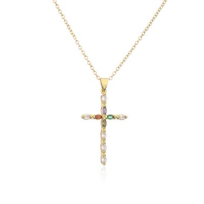 China 2022 Environmentally Friendly Luxury Colorful Zirconia Cross Pendant Necklace For Women for sale