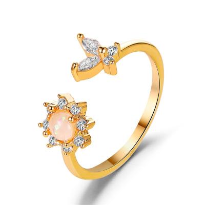 China New Design Fashion Environmental Friendly Jewelry Shining Crystal Butterfly Open Adjustable Finger Rings For Women Girls for sale