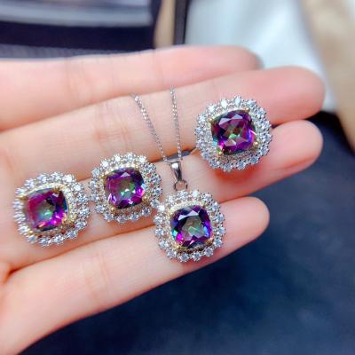 China High quality luxury premium jewelry purple moissanite zircon necklace earring ring set for women for sale