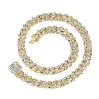 China 12MM Iced Out Hitter Crystal Necklace Fashion Bling Rhinestone Hip Hop Cuban Link Choker Chain Necklace Environmentally Friendly for sale