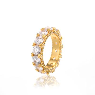 China New High Quality Hip Hop Women's Zircon Ring Claw Set Zircon 18K Gold Plated Ring for sale