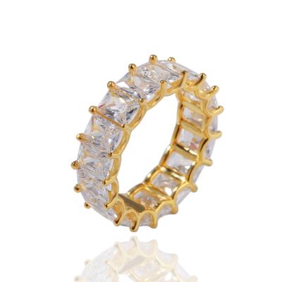 China High Quality Fashion Jewelry 18k Gold Thin Layer Baguette Rings High End AAA Zirconia Pave Rings for sale