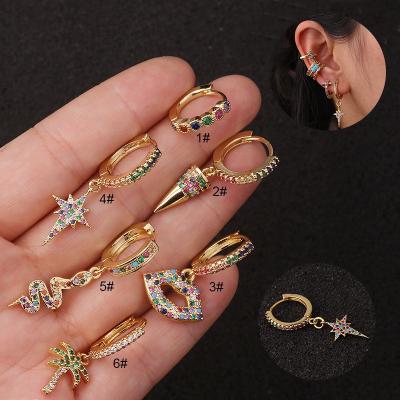 China Small Easy Cute CZ Helix Huggies Cartilage Rainbow Crystal Hoop Dangle Earring Ear Piercing for sale