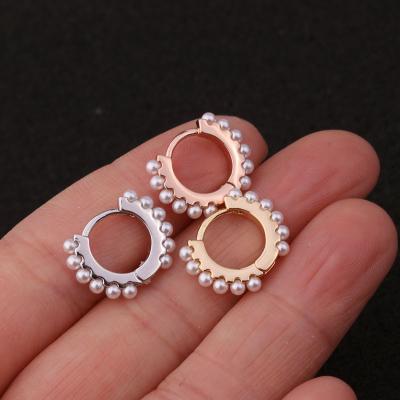 China Small Mini Dainty Cuff Hoops Hypoallergenic Easy Sensitive Pearl Huggie Circle Earrings for sale