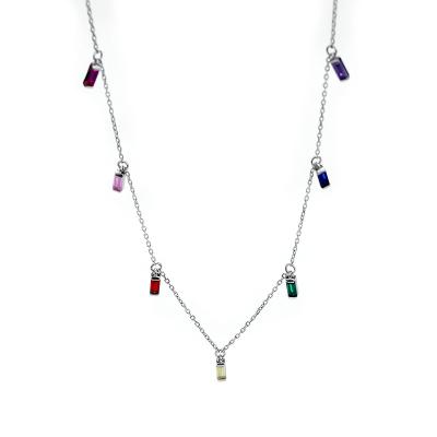 China Trendy Fashion Environmentally Friendly S925 Sterling Silver Multi Rectangular Gemstone Pendant Necklace For Women for sale