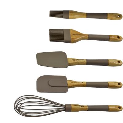 China Dropshipping Sustainable Silicone Cooking Set Spatula Soup Spoon Nonstick Wooden Handle With Storage Box Kitchen Tool Kit for sale