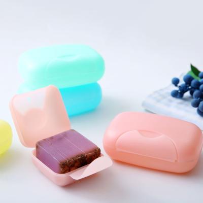 China Eco-Friendly Cheap Plastic Travel Bathroom Soap Holder With Drain Flip Lock Non-Slip Frosted Soap Crate Box Customized Logo for sale