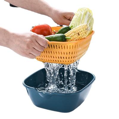 China Six-Piece Set Household Kitchen Sink Fruit Dish Fruit Dish Double Layer Drain Basket Viable Universal Plastic Square Wash Basket for sale