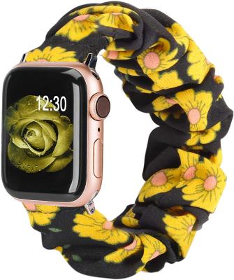 China Fabric For Apple Watch Band Scrunchies 38mm 40mm Fabric Scrunchies 38mm Soft Cloth Pattern Printed Cute Fabric Wristband Women Scrunchy Elastic Bands for sale