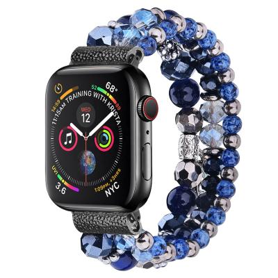 China Fashion Plastic Woman Beads Jewelry Watch Band Strap Elastic Band For Apple Watch Series 4 3 2 1 for sale