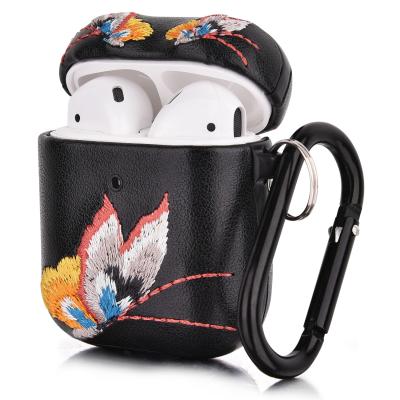 China 2020 Fashion Embroidery Decorated Genuine Leather Cover Case For Airpod 2 , Skin For Airpod Case for sale