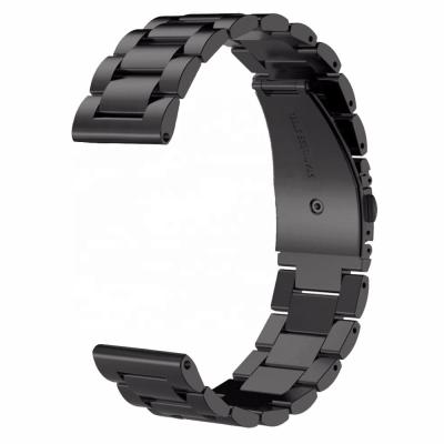 China Best Selling Smart Stainless Steel Metal Wrist Strap 20mm Solid Black Stainless Steel Three Links Watch Band Strap for sale