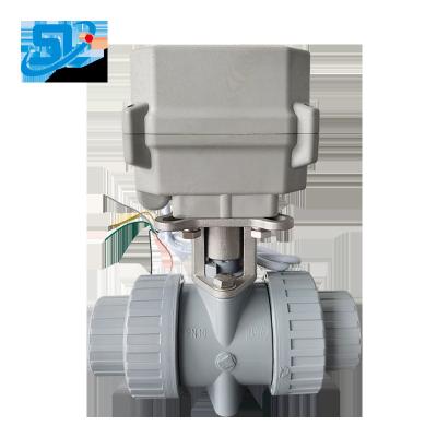 China General 1.5 PVC 2 12 Inch Plastic Double Way Unions PP With Threaded Flow Control 12v Upvc Swimming Pool Corrosive Electric Ball Valves for sale