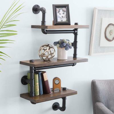 China Mid Century Industrial Antique Rustic Floating Wall Shelves Metal Pipe Shelf Wall Mounted Shelves Horizontal Bookcase for sale