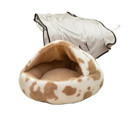 China Travel Soft Plush Warm Round Plush Fluffy Donut Pet Beds Cushion Sofa Cat dog house bed for sale