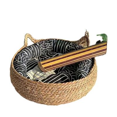 China Stocked Practical Hot Sale Rattan Weave Pet House Four Seasons Straw Nest Cat Sofa Bed for sale