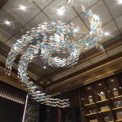 China Customized Modern Design Customized Crystal Beads For Lobby And Staircase Hotel Banquet Hall Pendant Lamp Long Chandeliers for sale