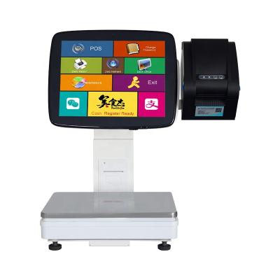 China 15KG White All in One Touch Screen Pos Scale with Barcode Sticker Printer and 58mm Thermal Printer for Retail Store ZJ-CS3AD for sale