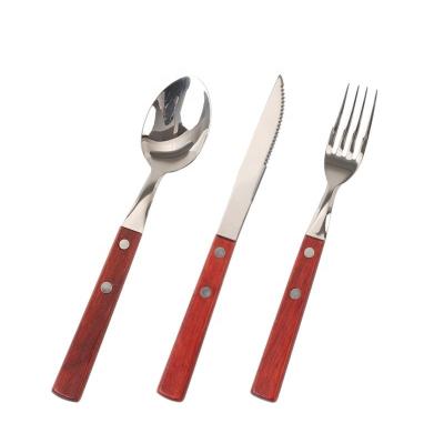 China Sustainable Stainless Steel Cutlery Set With Wooden Handle Flatware Set Spoon Fork Knife For Restaurant Hotels for sale