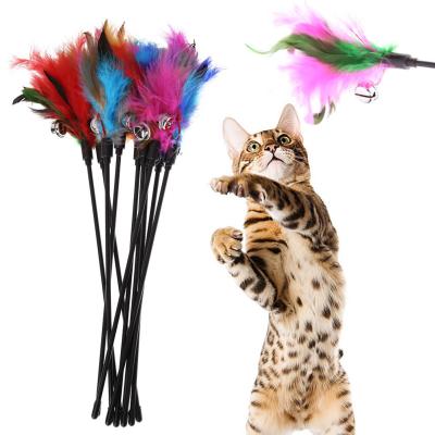 China Sustainable Stocked Cat Pet Interactive Toys Small Animals Colorful Feather Stick for sale