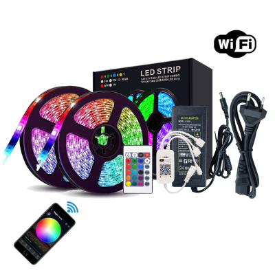 China Hotel smart app control rgb led strip light wifi connected voice and music sync key 24 remote control 10m smart led strip lights for sale