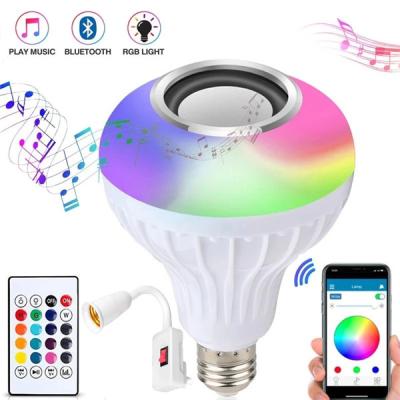 China 12W LED Modern Audio 24 Keys Dimmable Music Player Light Lamp Remote Controller E27 Smart RGBW LED Bulb with Wireless Bluetooth Speaker for sale