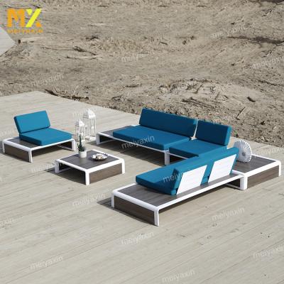 China High quality all weather European waterproof fabric simple design use coated sofa coffee table set outdoor yard aluminum furniture for sale