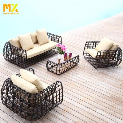 China Weather Furniture PE Outdoor Durable Anti-UV Wicker Sofa Outdoor Rattan Garden Furniture Set for Garden and Yard Classic Sectional Sofa for sale