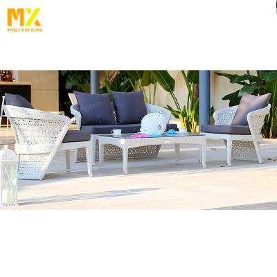 China Outdoor Weather Furniture White Wicker Sofa Set Outdoor Furniture Leisure Lounge Set Outdoor Rattan Sofa For Yard for sale