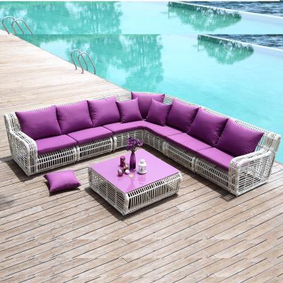 China Modern Contemporary Simple Commercial Side L Shape Assembly Pool Garden Sectional Use Outdoor Rattan Sofa Furniture With Coffee Table for sale