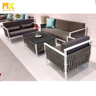 China Simple and elegant style outdoor furniture garden weather outdoor furniture rattan weaving rope woven wicker coffee table set for villa for sale