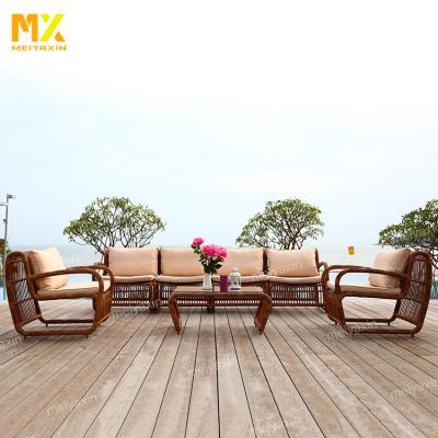 China Wholesale modern hot sale modern PE rattan garden coffee table outdoor furniture UV resistant flat sofa set for villa for sale