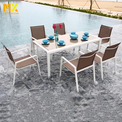 China Modern Waterproof Bistros Outside Garden Outdoor Cast Aluminum Rattan Table and Chair for Villa and Park for sale