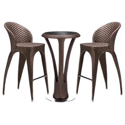 China Weather Resistant Nordic Modern Classicism Bar Outdoor Furniture Woven Rattan Chair Back Rest And High Clear Glass Table For Villa for sale