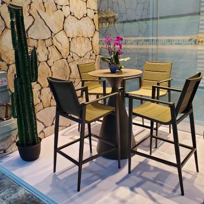 China Outdoor Modern Garden Bar Stool Time Furniture Bistro Table Chairs Aluminum Round Bar Set For Villa And Yard for sale